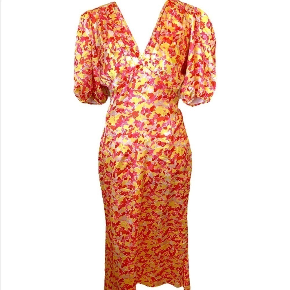 Lini Pink Amalia V Neck Midi Dress Size XS